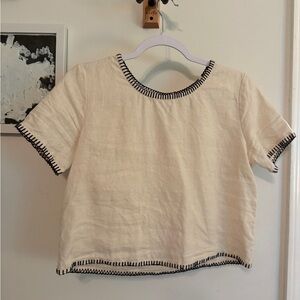 Rachel Zoe Cream Boxy Crop Tee with Black Trim